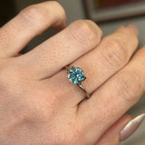 SET IN STOCK RING. 1.81CT ROUND PRECISION CUT MONTANA SAPPHIRE, MEDIUM TEAL BLUE, 7.2MM, EARLY ACCESS