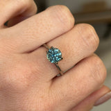 SET IN STOCK RING. 1.81CT ROUND PRECISION CUT MONTANA SAPPHIRE, MEDIUM TEAL BLUE, 7.2MM, EARLY ACCESS