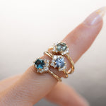 1.01ct Round Green Montana Sapphire and Diamond Asymmetrical Cluster Ring in 14k Yellow Gold
