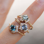 1.01ct Round Green Montana Sapphire and Diamond Asymmetrical Cluster Ring in 14k Yellow Gold