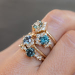 1.01ct Round Green Montana Sapphire and Diamond Asymmetrical Cluster Ring in 14k Yellow Gold