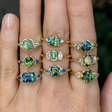 1.46ct Round Parti Green and Teal Montana Sapphire and French Set Diamond Solitaire in 14K Yellow Gold