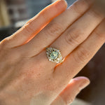 1.49ct Elongated Cushion Cut Montana Sapphire and Diamond Floral Halo in 18k Yellow Gold
