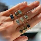 1.46ct Round Parti Green and Teal Montana Sapphire and French Set Diamond Solitaire in 14K Yellow Gold
