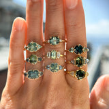 1.46ct Round Parti Green and Teal Montana Sapphire and French Set Diamond Solitaire in 14K Yellow Gold