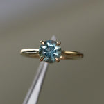 1.66ct Round Untreated Montana Sapphire Four Prong Cathedral Solitaire in 18k Yellow Gold