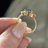 2.07ct Untreated Fantasy Cut Montana Sapphire and Diamond  Antique Milgrain Three Stone Low Profile Ring in 14k Yellow Gold