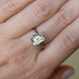 3.84CT UNTREATED EMERALD CUT MONTANA SAPPHIRE, LIGHT GREENISH BLUE AQUA, 8.60X7X5.94MM