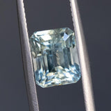 3.84CT UNTREATED EMERALD CUT MONTANA SAPPHIRE, LIGHT GREENISH BLUE AQUA, 8.60X7X5.94MM