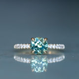 1.46ct Round Parti Green and Teal Montana Sapphire and French Set Diamond Solitaire in 14K Yellow Gold