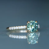 1.46ct Round Parti Green and Teal Montana Sapphire and French Set Diamond Solitaire in 14K Yellow Gold