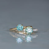 1.46ct Round Parti Green and Teal Montana Sapphire and French Set Diamond Solitaire in 14K Yellow Gold