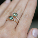 1.46ct Round Parti Green and Teal Montana Sapphire and French Set Diamond Solitaire in 14K Yellow Gold