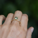 1.46ct Round Parti Green and Teal Montana Sapphire and French Set Diamond Solitaire in 14K Yellow Gold