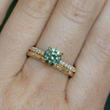 1.46ct Round Parti Green and Teal Montana Sapphire and French Set Diamond Solitaire in 14K Yellow Gold