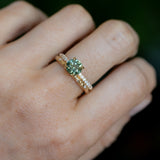 1.46ct Round Parti Green and Teal Montana Sapphire and French Set Diamond Solitaire in 14K Yellow Gold