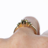 1.12ct Oval Parti Montana and Green Oval Sapphire Three Stone Ring in 14k Yellow Gold