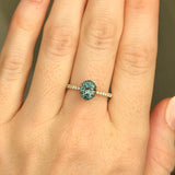 1.94ct Precision Cut Teal Oval Montana Sapphire Lotus Six Prong Solitaire with Diamonds in 14k Yellow Gold