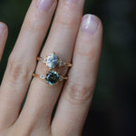 2.35ct Round Unheated Montana Sapphire and Natural Pear Diamond Three Stone Low Profile Ring in 14k Yellow Gold