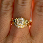 0.96ct Antique Old Mine Cut Diamond and Trillion Seafoam Montana Sapphire Antique Style Compass Set Low Profile Ring with Milgrain in 18k Yellow Gold