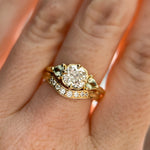 0.96ct Antique Old Mine Cut Diamond and Trillion Seafoam Montana Sapphire Antique Style Compass Set Low Profile Ring with Milgrain in 18k Yellow Gold