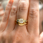 0.96ct Antique Old Mine Cut Diamond and Trillion Seafoam Montana Sapphire Antique Style Compass Set Low Profile Ring with Milgrain in 18k Yellow Gold