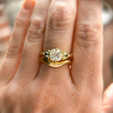 0.96ct Antique Old Mine Cut Diamond and Trillion Seafoam Montana Sapphire Antique Style Compass Set Low Profile Ring with Milgrain in 18k Yellow Gold