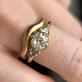 0.96ct Antique Old Mine Cut Diamond and Trillion Seafoam Montana Sapphire Antique Style Compass Set Low Profile Ring with Milgrain in 18k Yellow Gold