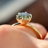 1.94ct Oval Precision Cut Untreated Blue Montana Sapphire Scallop Cup Solitaire in 14k Yellow Gold