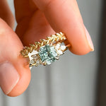 1.76ct Montana Sapphire Radiant Cut Marquise Diamond Cluster Ring in 14k Yellow Gold