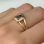 1.20ct Radiant Cut Seafoam Montana Sapphire Split Shank Bezel Ring with Milgrain in 14k Yellow Gold