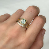 1.20ct Radiant Cut Seafoam Montana Sapphire Split Shank Bezel Ring with Milgrain in 14k Yellow Gold