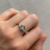 1.75CT Hexagon Teal Montana Sapphire and Diamond Cluster Evergreen Ring in 14k Yellow Gold