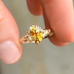 2.35ct Parti Montana Sapphire Orange White Champagne Low Profile Six Prong Split Shank Solitaire in 14k Yellow Gold