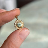 Round Precision Cut Montana Sapphire Vine Frame Bezel Set Pendants in 14k Yellow Gold