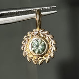 Round Precision Cut Montana Sapphire Vine Frame Bezel Set Pendants in 14k Yellow Gold