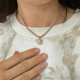 Round Precision Cut Montana Sapphire Vine Frame Bezel Set Pendants in 14k Yellow Gold