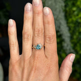 1.23ct Teal Montana Sapphire and Genuine Antique Diamond Mountainscape Ring in 14k Yellow Gold