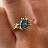 1.23ct Teal Montana Sapphire and Genuine Antique Diamond Mountainscape Ring in 14k Yellow Gold