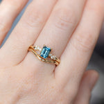 1.07ct Emerald Cut Parti Teal Montana Sapphire and Diamond Starry Night Low Profile Solitaire in 14k Yellow Gold