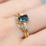 1.07ct Emerald Cut Parti Teal Montana Sapphire and Diamond Starry Night Low Profile Solitaire in 14k Yellow Gold