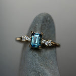 1.07ct Emerald Cut Parti Teal Montana Sapphire and Diamond Starry Night Low Profile Solitaire in 14k Yellow Gold