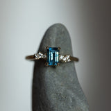 1.07ct Emerald Cut Parti Teal Montana Sapphire and Diamond Starry Night Low Profile Solitaire in 14k Yellow Gold