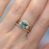 1.36ct Oval Montana Sapphire and Lab Diamond Three Stone Ring in 14K Yellow Gold with Evergreen Texture