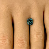 2.44CT CUSHION PRECISION CUT MONTANA SAPPHIRE, BICOLOR BLUE TEAL, 7.9X6.8MM