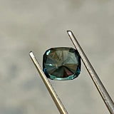 2.44CT CUSHION PRECISION CUT MONTANA SAPPHIRE, BICOLOR BLUE TEAL, 7.9X6.8MM