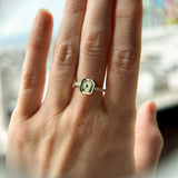 1.14ct Emerald Cut Parti Montana Sapphire Low Profile Bezel Solitaire Ring with French Set Diamonds in 14k Green Gold