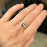 1.14ct Emerald Cut Parti Montana Sapphire Low Profile Bezel Solitaire Ring with French Set Diamonds in 14k Green Gold