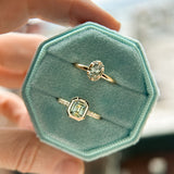 1.14ct Emerald Cut Parti Montana Sapphire Low Profile Bezel Solitaire Ring with French Set Diamonds in 14k Green Gold