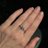 0.91ct Light Cornflower Blue Montana Sapphire and Diamond Starry Night Low Profile Solitaire in 14k Yellow Gold